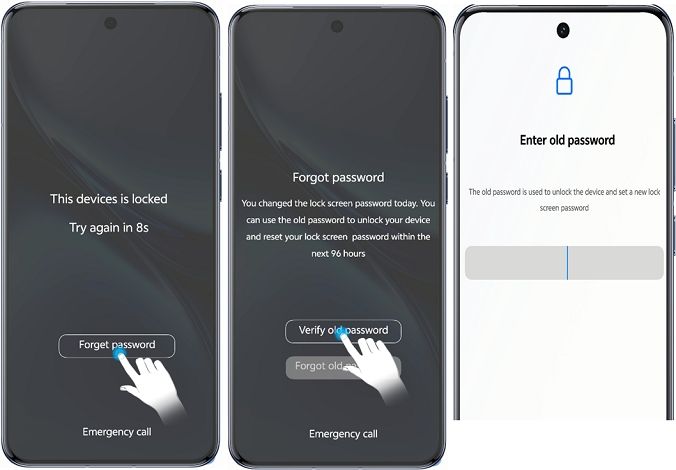 screenshot from a vivo phone showing how to reset password on android
