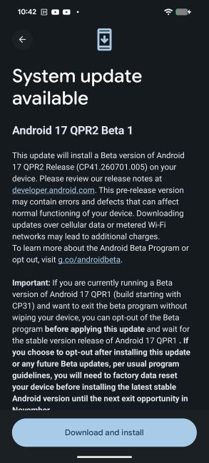 Android 17 QPR2 Beta 1 update release page on Android Android 17 QPR2 Beta 1 update release page on Android