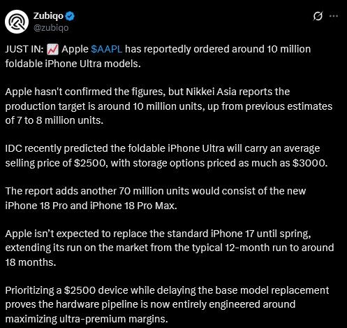 Apple iPhone Fold info from an X post 