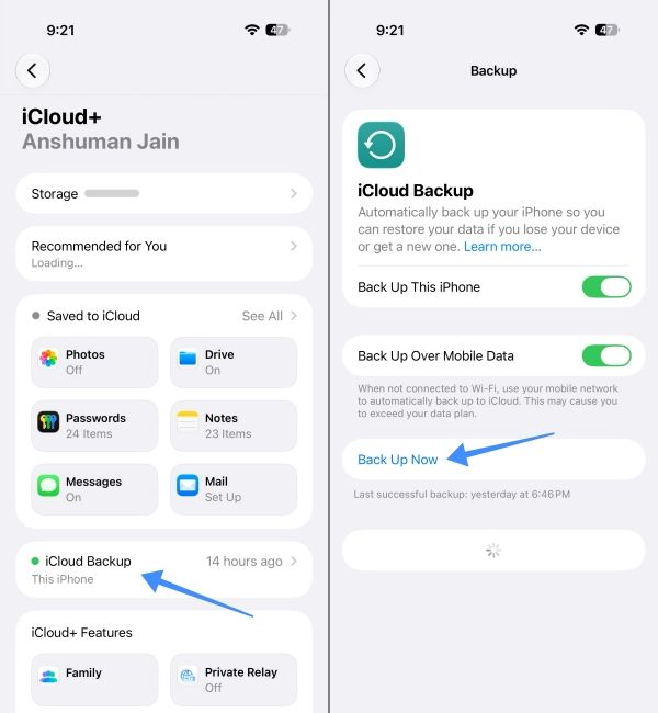 Backup iCloud Now on iPhone Backup iCloud Now on iPhone