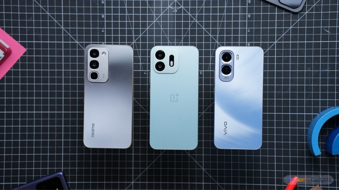 Budget phones from Realme OnePlus and Vivo side by side Budget phones from Realme OnePlus and Vivo side by side