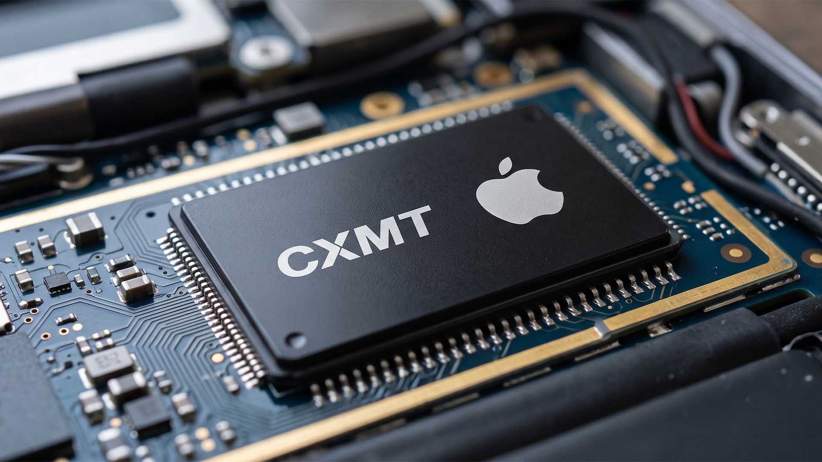 Apple CXMT partnership logos on a chip
