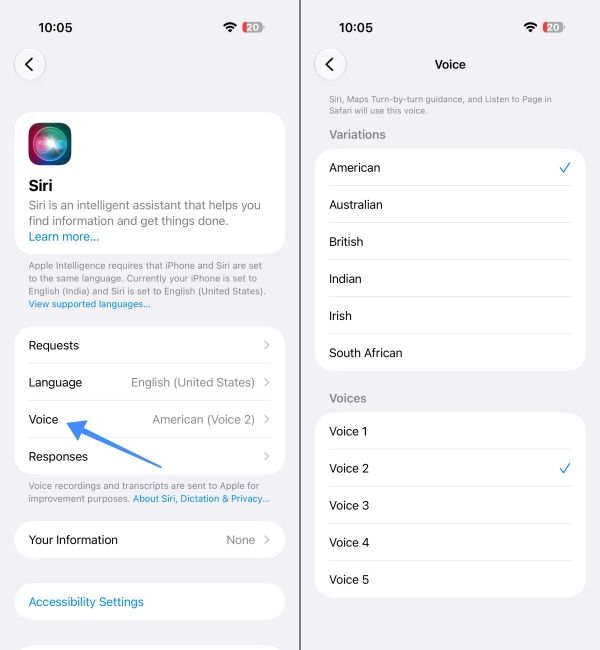 Change Siri Accent and Voice Style
