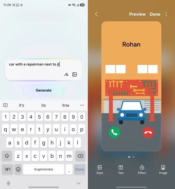 Creative Studio in the Contacts app screenshots showing how to generate an image