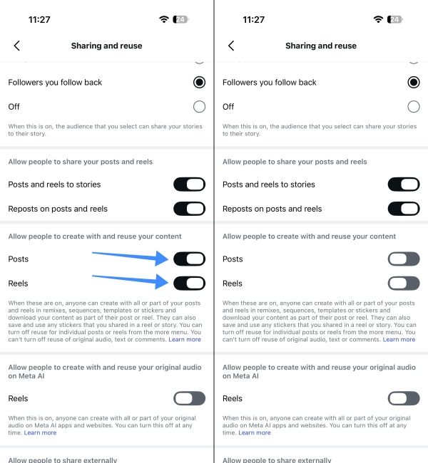 Screenshots showing how to turn off Muse Image access on Instgram Screenshots showing how to turn off Muse Image access on Instgram