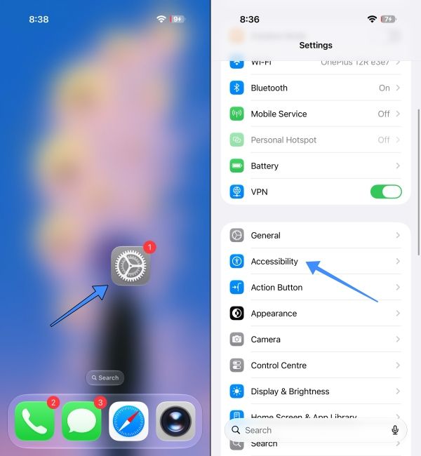 Go to Accessibility settings on iPhone 2 Go to Accessibility settings on iPhone 2
