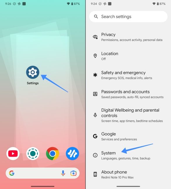 Go to System Settings on Android Go to System Settings on Android