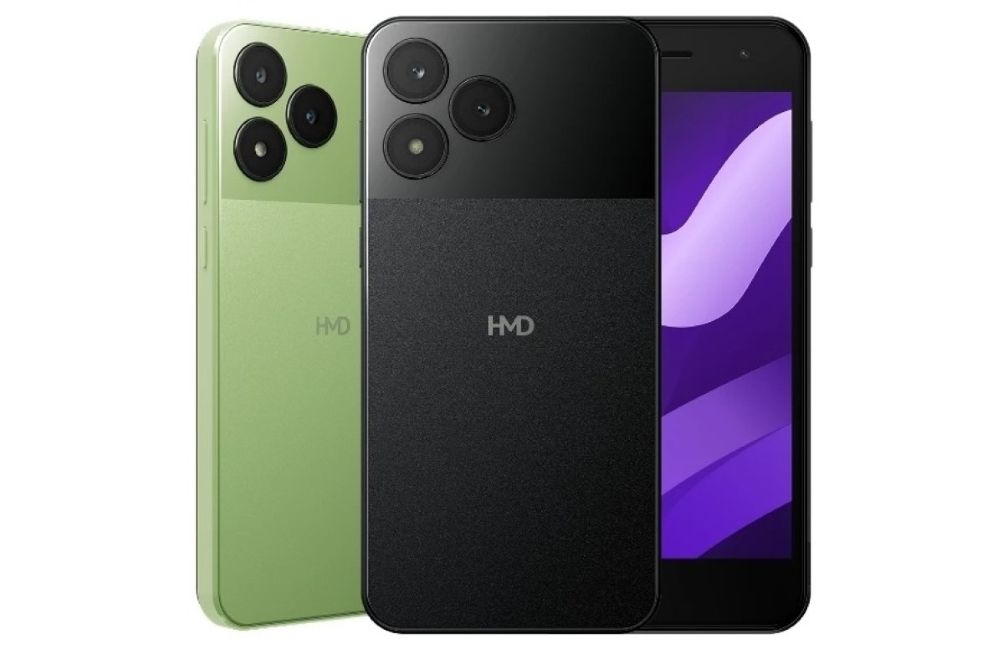 HMD Asha 305 from the back in Green and Black