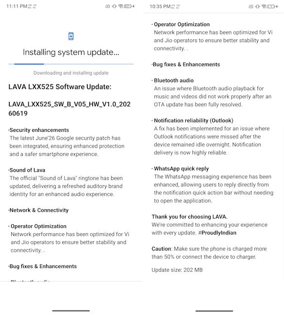 Lava Agni 4 June 2026 OTA update changelog