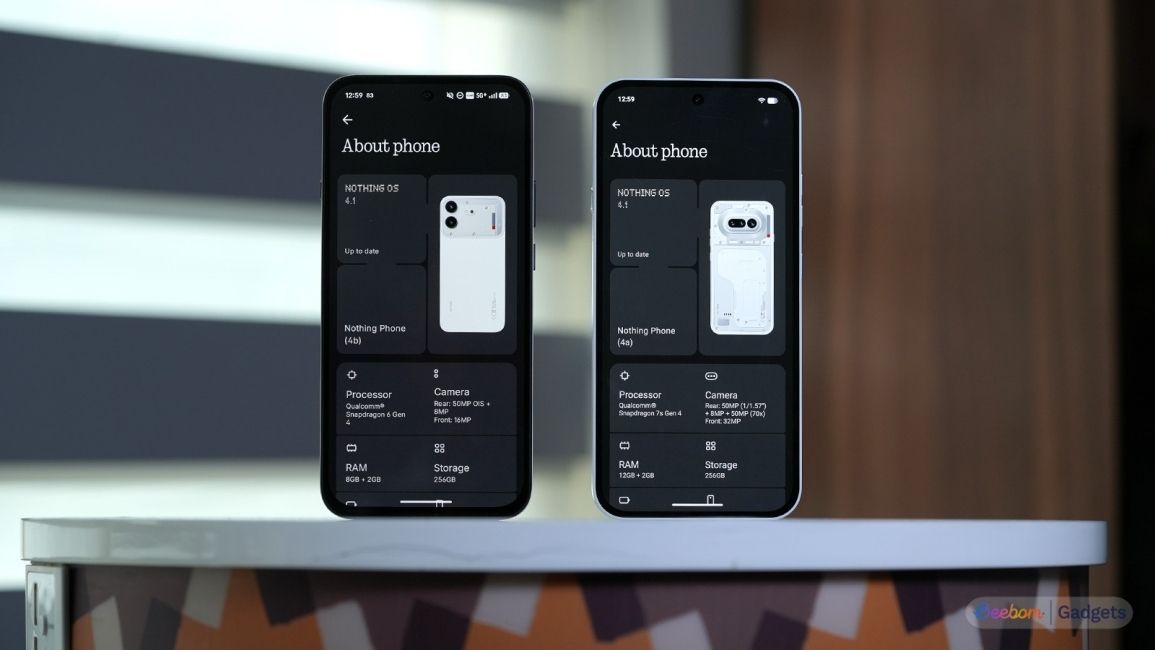 Nothing Phone (4a) vs Nothing Phone 4b software about page showcase