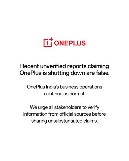 OnePlus Message Requesting Users to Not Share False information OnePlus Message Requesting Users to Not Share False information