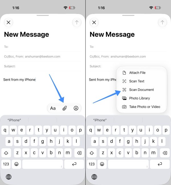 Open Scan Document in the Mails app Open Scan Document in the Mails app