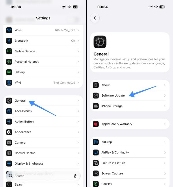 Open iPhone Settings and go to General Open iPhone Settings and go to General