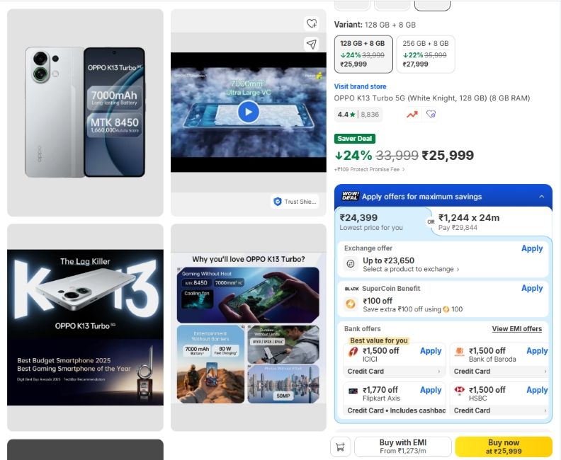 Oppo K13 Turbo 5G flipkart page with offers Oppo K13 Turbo 5G flipkart page with offers