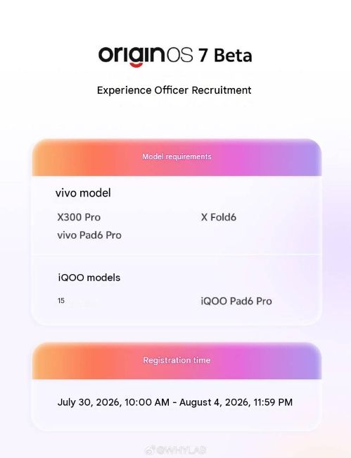 OriginOS 7 Beta testing supported devices list