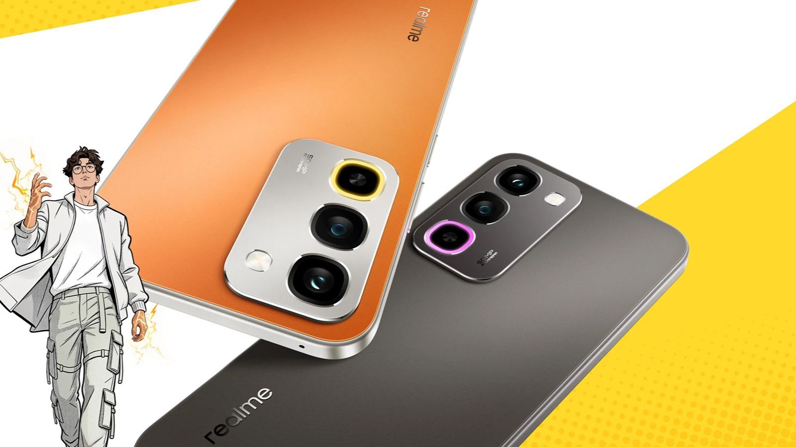 Realme Narzo 100x 5G smartphone in orange and black colourways Realme Narzo 100x 5G smartphone in orange and black colourways