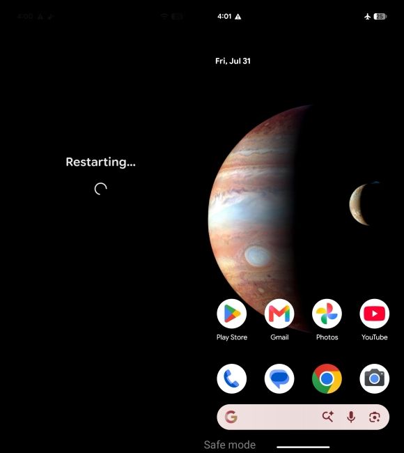 Open Pixel power menu and select reboot into safe mode Open Pixel power menu and select reboot into safe mode