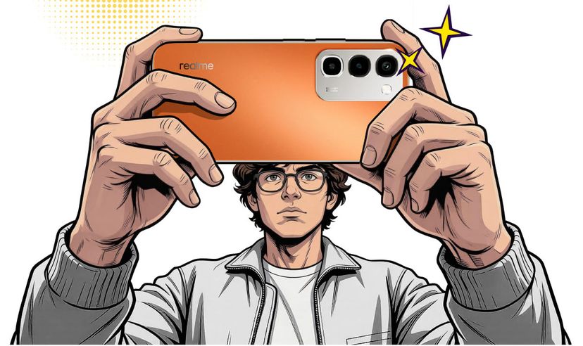 Realme Narzo 100x 5G held in hand horizontally from the back Realme Narzo 100x 5G held in hand horizontally from the back