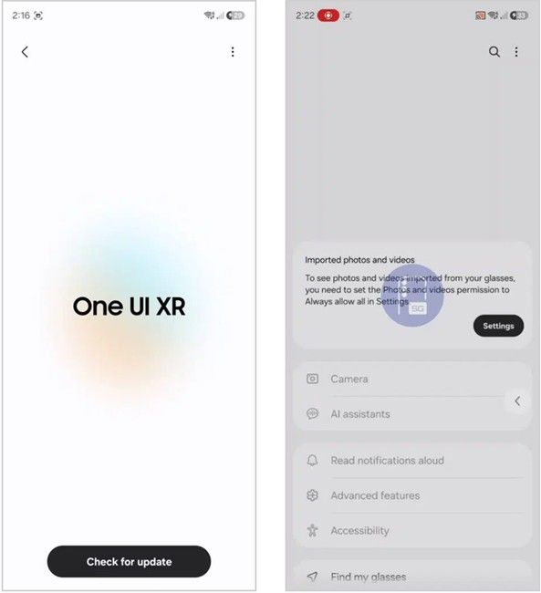 Samsung Galaxy Glasses Manager with One UI XR screen and features