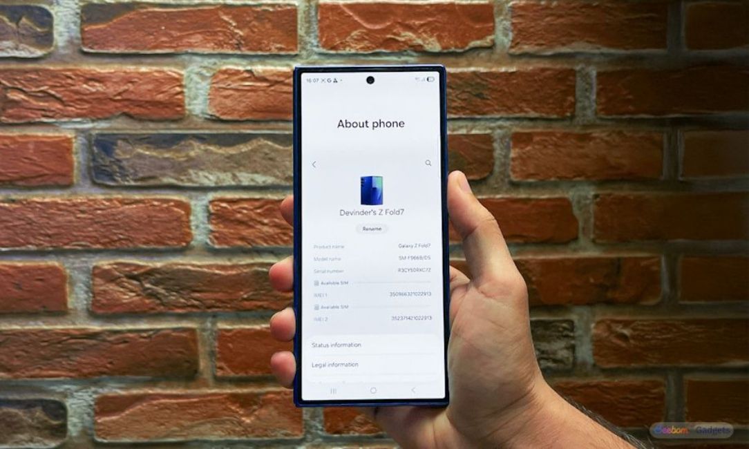 Samsung Galaxy Z Fold 7 about phone page shown in hands 