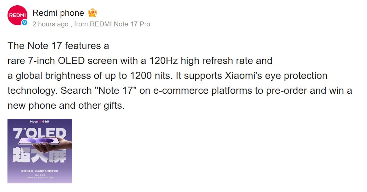 Redmi Note 17 display details Redmi Note 17 display details