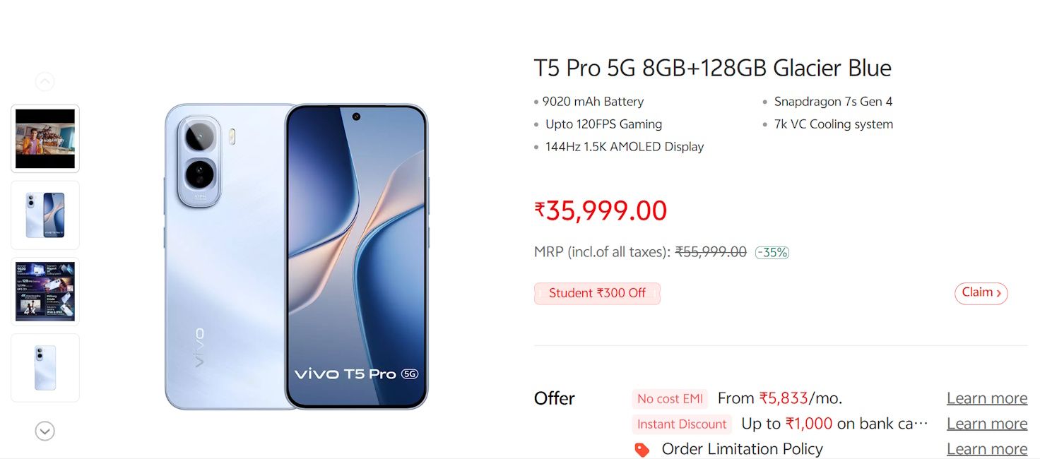 Vivo  T5 Pro price hiked in India