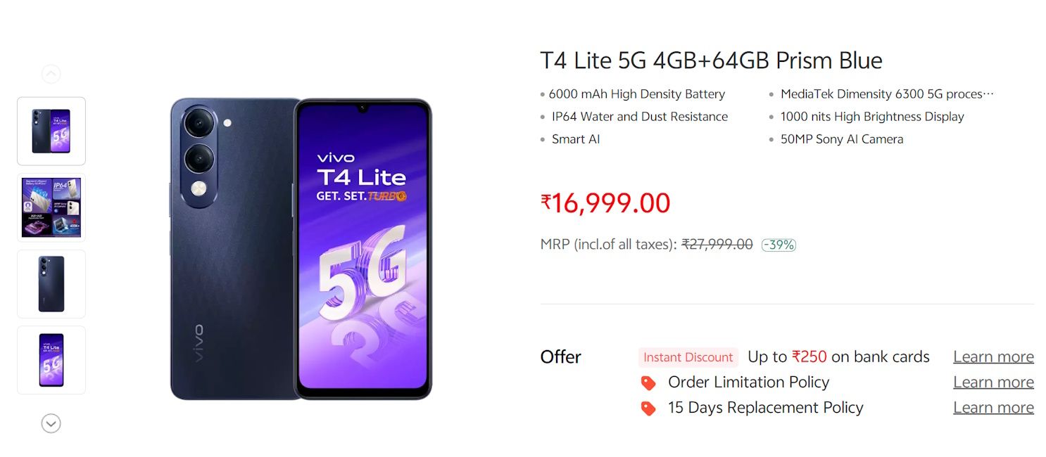 Vivo T4 Lite price hiked in India