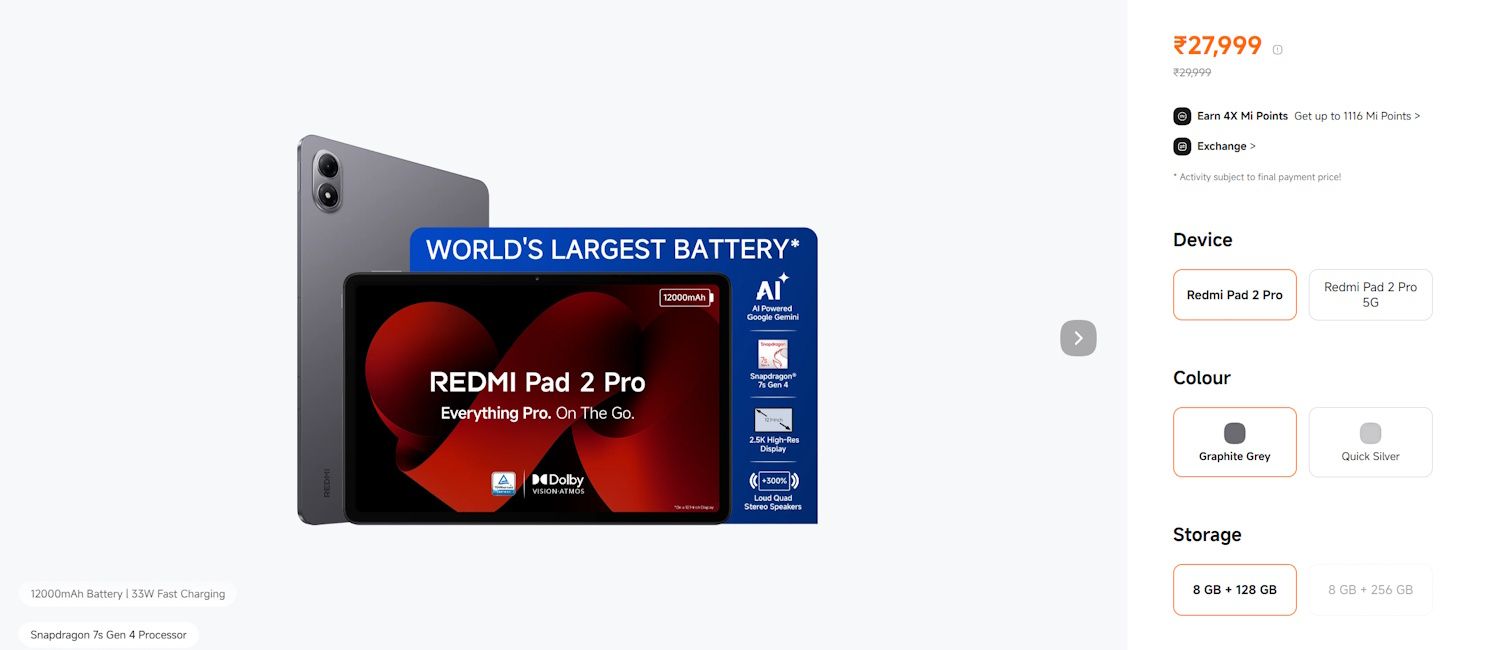 Redmi Pad 2 Pro price hiked in India Redmi Pad 2 Pro price hiked in India