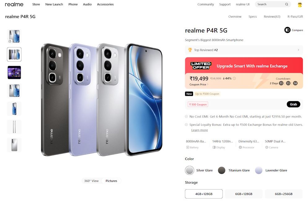 Realme P4R 5G price hike in India live on official website