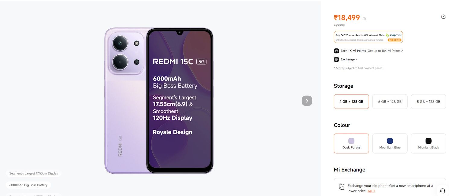 Redmi 15C 5G price hiked in India