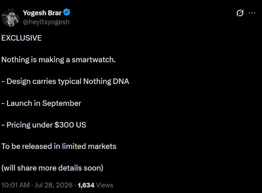 Nothing's first smartwatch details leaked