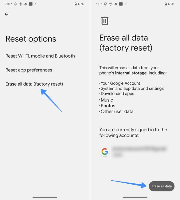 Select Erase All Data on Android Select Erase All Data on Android