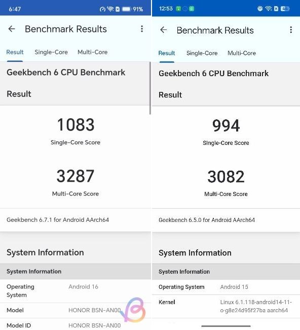 geekbench comparison between Snapdragon 6 Gen 5 vs Snapdragon 6 Gen 4