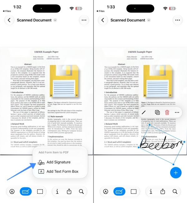 Tap add signature to add it to the document Tap add signature to add it to the document