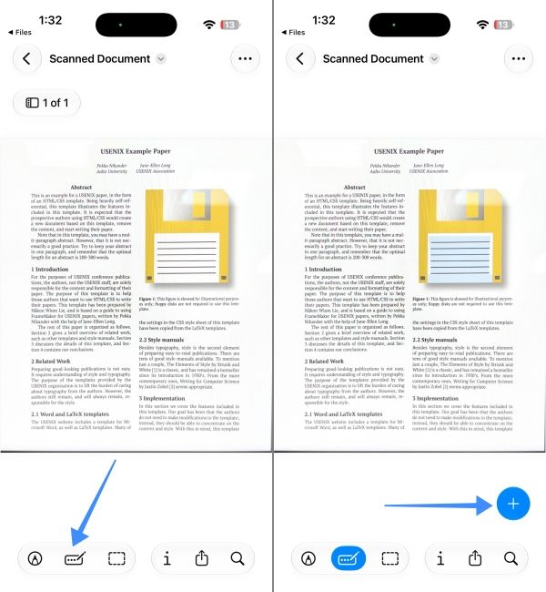Tap markup tool and then tap on the plus icon Tap markup tool and then tap on the plus icon