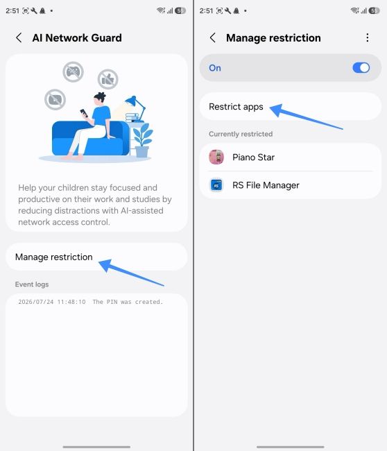 Tap on Manage restriction and go to Restrict apps