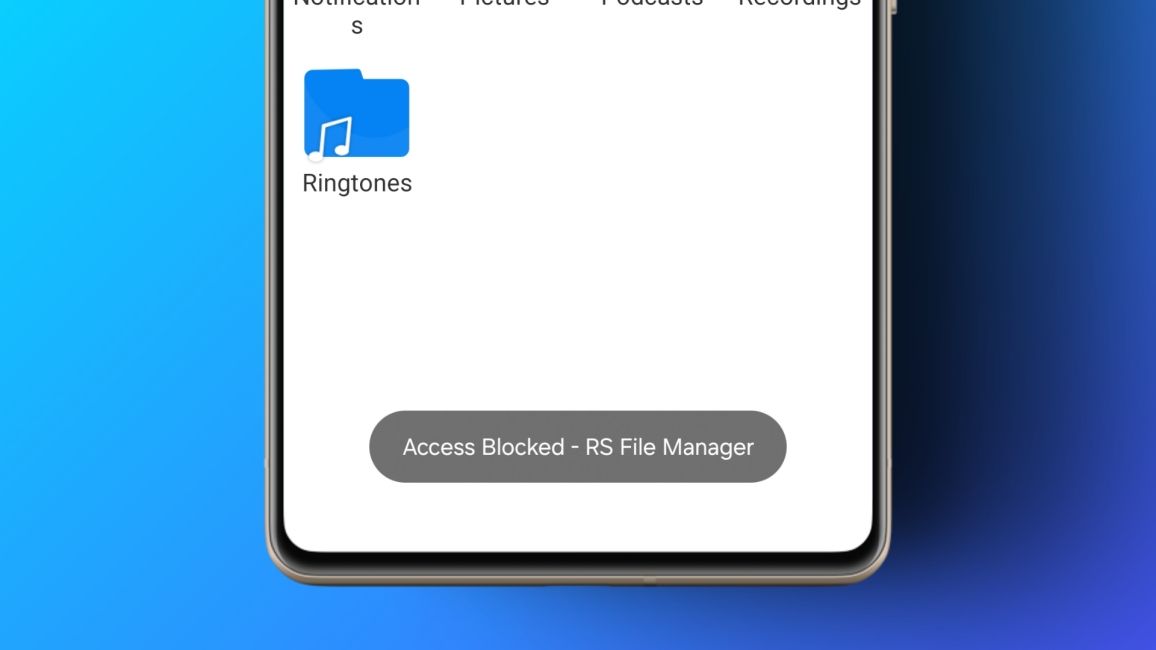 Toast Notification in a mockup of a phone showing access restricted in the RS File Manager App