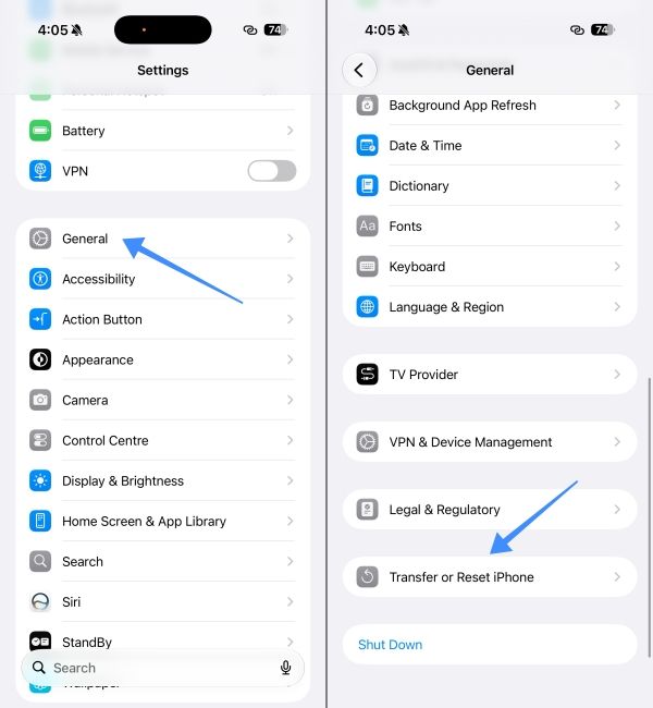 Transfer and Reset iPhone from General Settings Transfer and Reset iPhone from General Settings