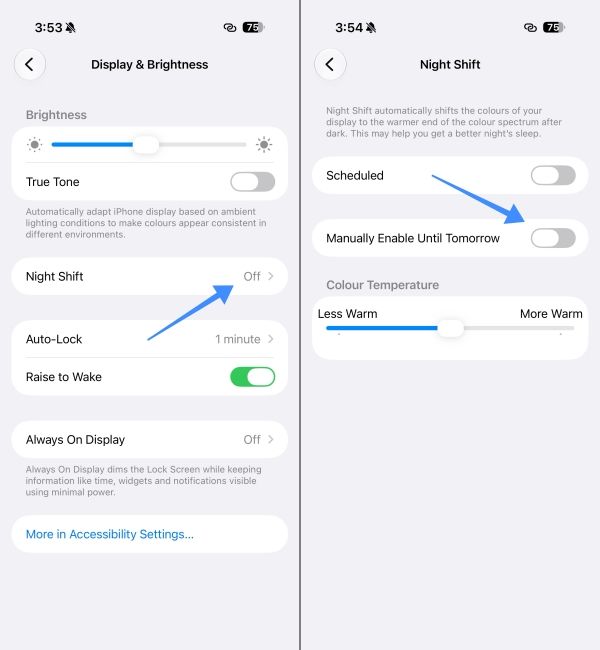 Manually turn off Night Shift on iPhone Manually turn off Night Shift on iPhone