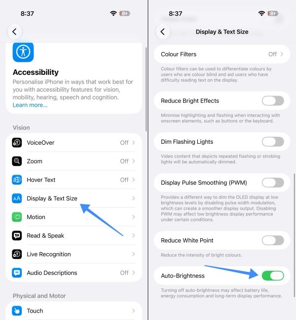 Turn on Auto brightness on iPhone Turn on Auto brightness on iPhone
