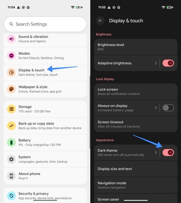 Turn on Dark mode on Pixel device to curb burn on a phone Turn on Dark mode on Pixel device to curb burn on a phone