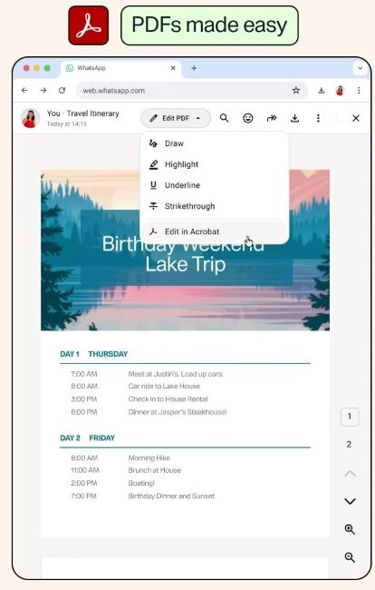 WhatsApp PDF annotation and editing Adobe Acrobat partnership