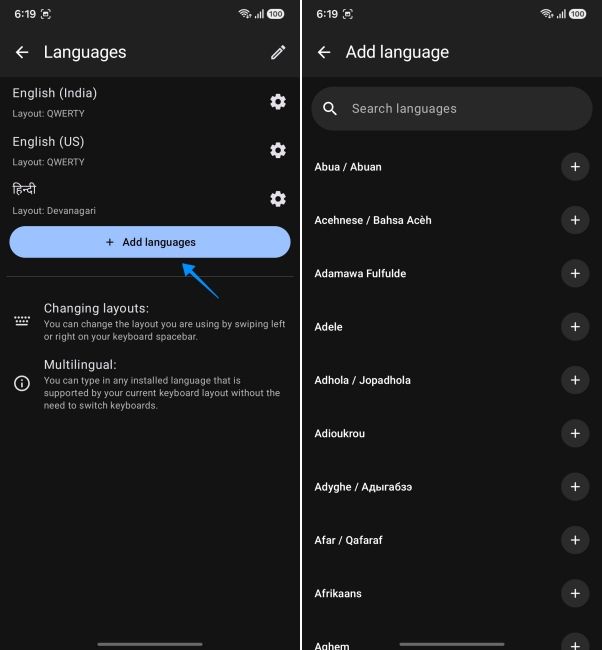 screenshot from an android phone showing how to add language in swiftkey screenshot from an android phone showing how to add language in swiftkey