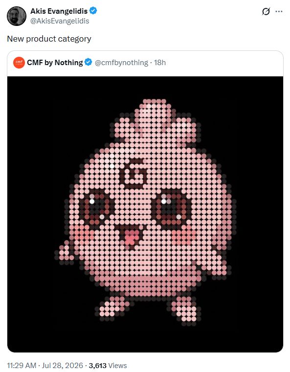 Nothing Co-founder Akis Evangelidis X post screenshot teasing a new product category