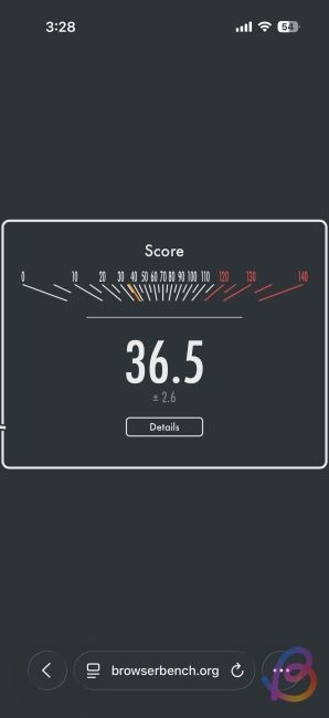 screenshot from iphone 17 running on a19 showing speedometer 3.1 score screenshot from iphone 17 running on a19 showing speedometer 3.1 score