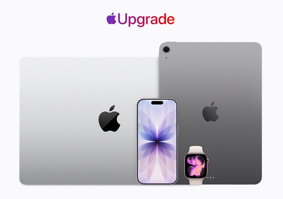 Apple Upgrade Program official banner image showcasing iPhones, Apple Watches, iPads and Macs