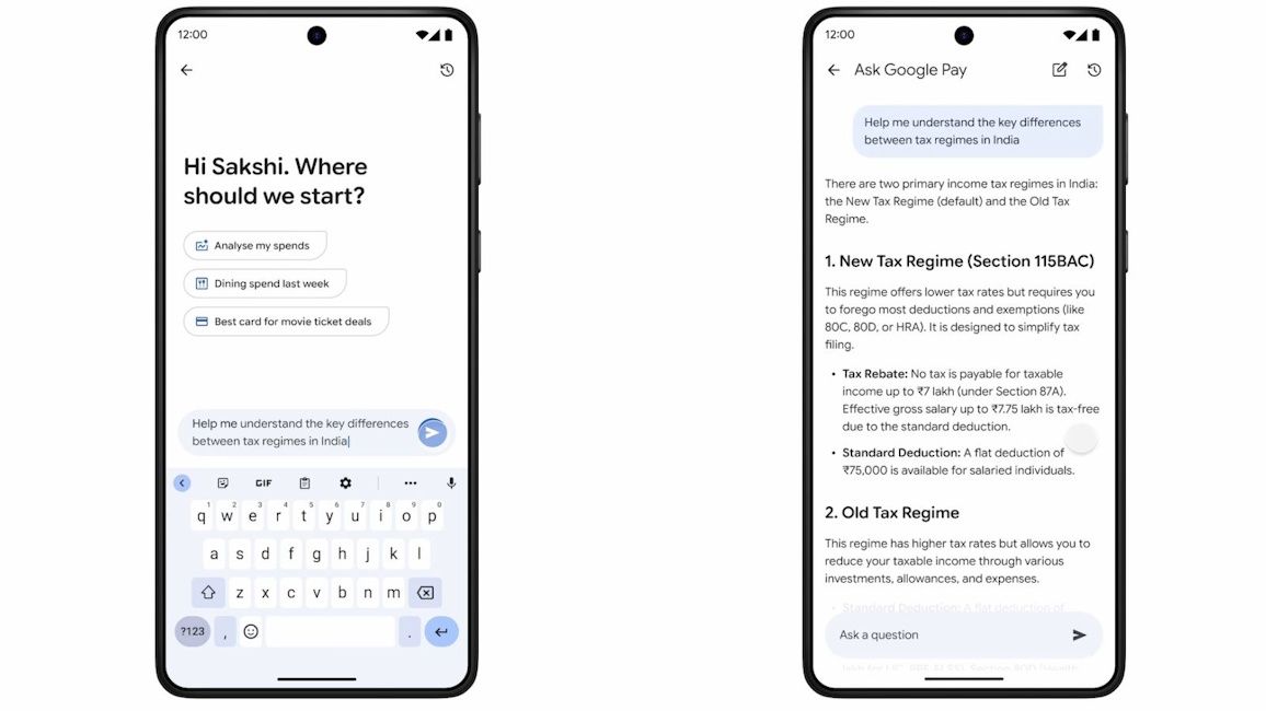 Ask Google Pay answering question on tax laws of India inside Google Pay