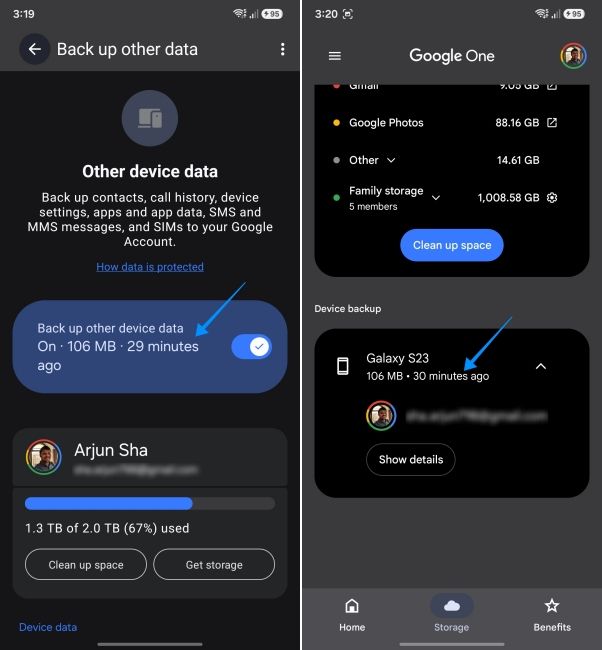 screenshot from an android phone showing how to check whether your backup worked