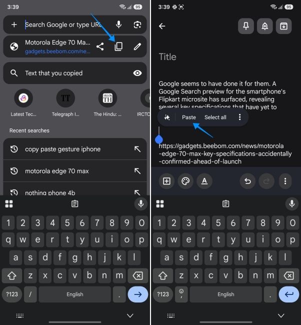 screenshot from an android phone showing how to copy and paste links screenshot from an android phone showing how to copy and paste links