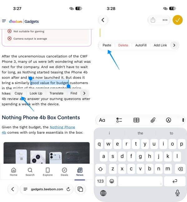 screenshot from an iphone showing how to copy and paste text screenshot from an iphone showing how to copy and paste text